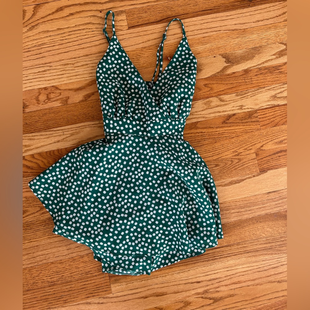 Nasty Gal Green Polka Dot Romper